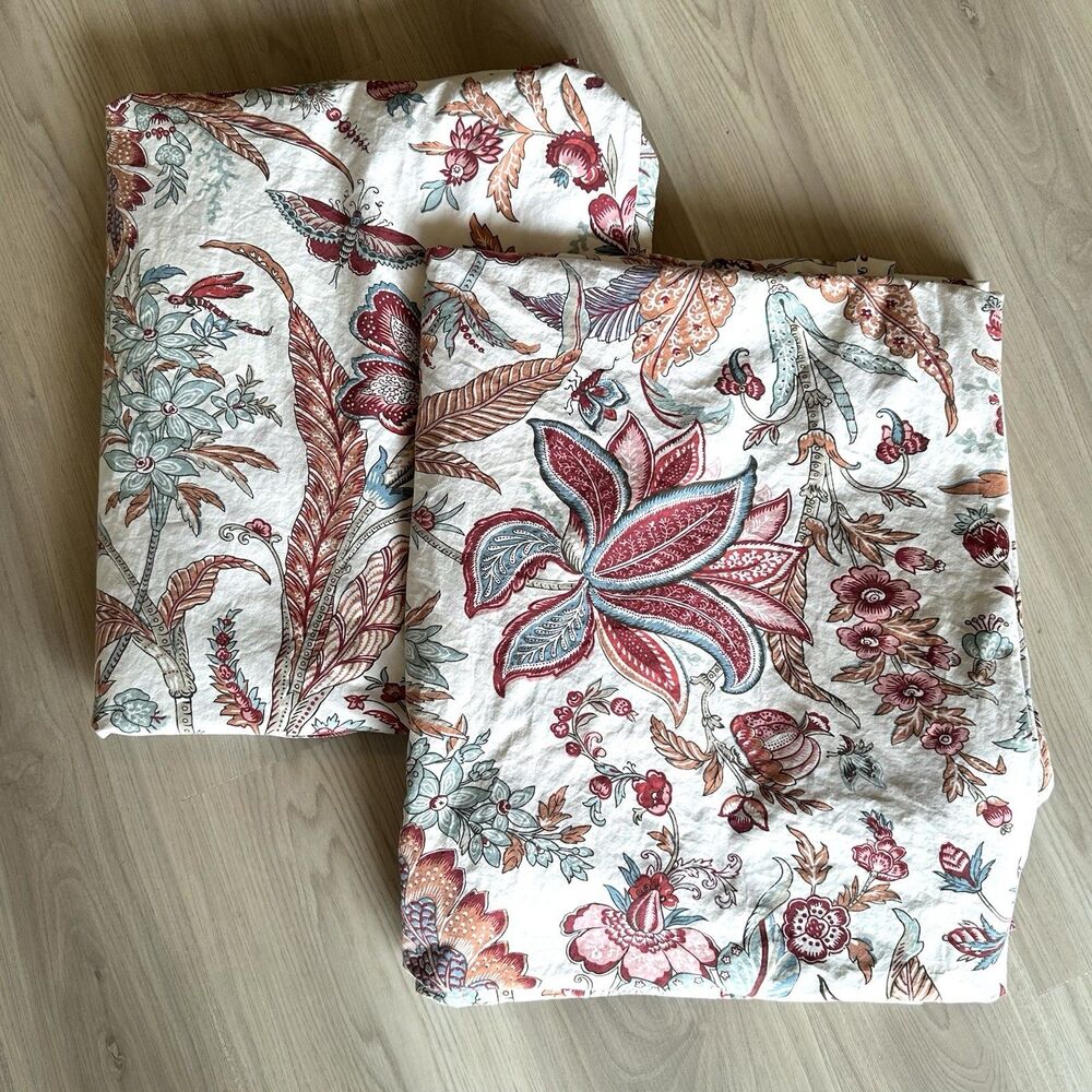 2 POTTERY BARN Deirdre Jacobean Print Organic Cotton Twin Duvet Covers